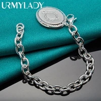 urmylady 925 sterling silver oval photo frame charm thick chain bracelet for man women wedding engagement fashion jewelry