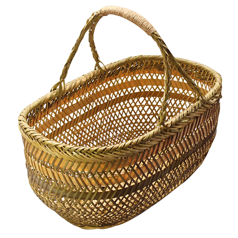 

Hand Shopping Basket Bamboo Vegetable Weaving Egg Gardeners Harvest Fruit Holder Vegetables Multi-Function Portable Ratan Basket
