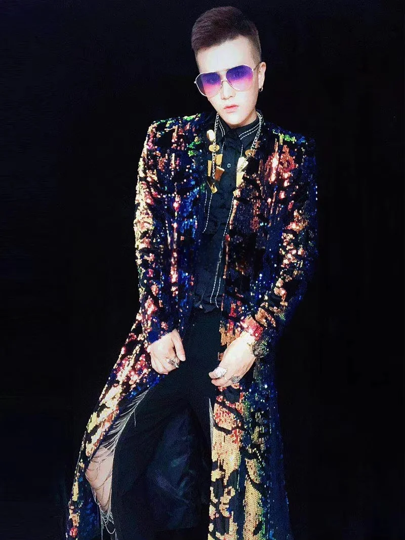 Мужские красочные длинные костюмы-зонтики с блестками куртка для выступлений на