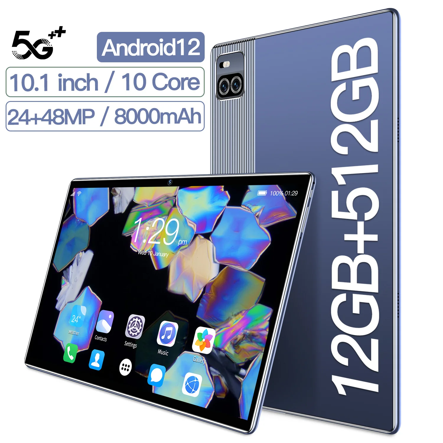 2022 New 10.1-inch 5G tablet computer 8GB+128BG Android 12 full screen office phone 2-in-1 phone 8-core dual card GPS+wifi+Bluet