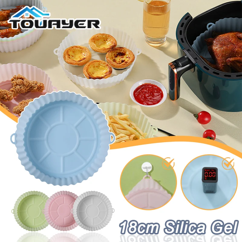 

18cm Air Fryers Oven Baking Tray Fried Pizza Chicken Basket Mat Air Fryer Silicone Pot Round Replacemen Grill Pan Accessories