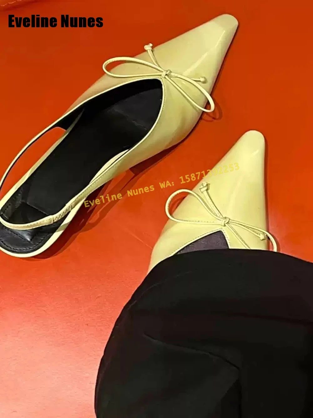 Черные босоножки с бантом на спине и ремешком острым носком тонком каблуке