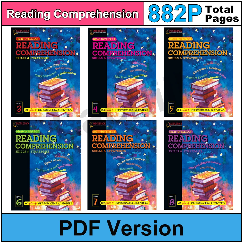 

Level 3~8 reading comprehension Skills for kid learning English language workbooks Vocabulary Grammar practice book