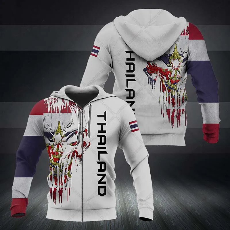 Толстовка унисекс на молнии с принтом тайского эмблемы и черепа