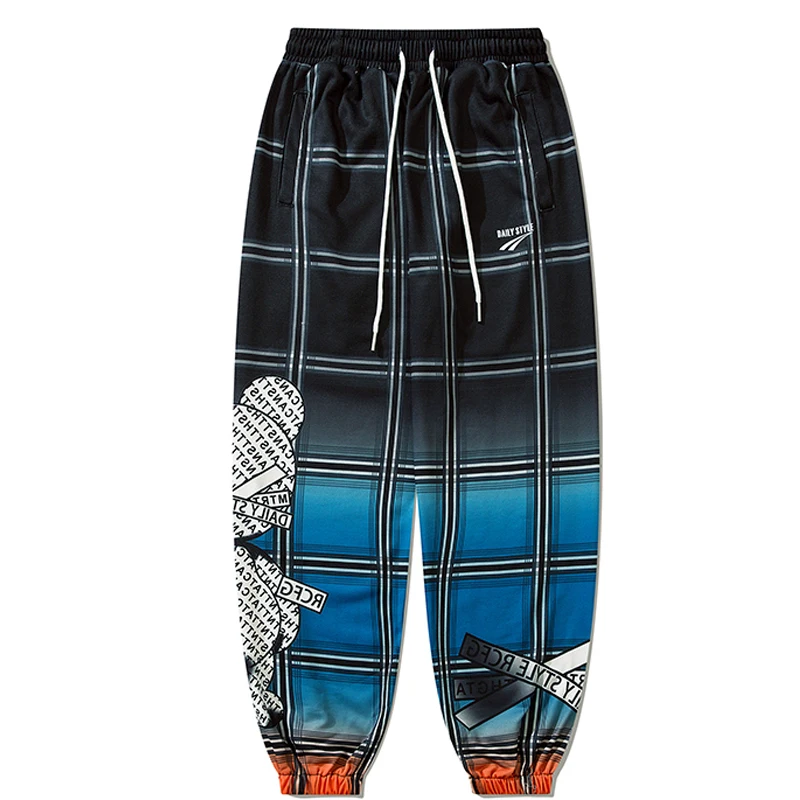 

Elastic Waist Trousers Sweatpants Unisex Retro Oversize 100% Polyester Jogger 2022Men Harajuku Plaid Print Bear Loose Joggers