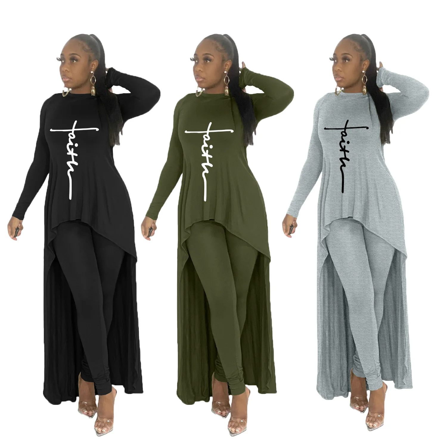 Женские комплекты из 2 предметов осенний комплект топа с длинным рукавом и