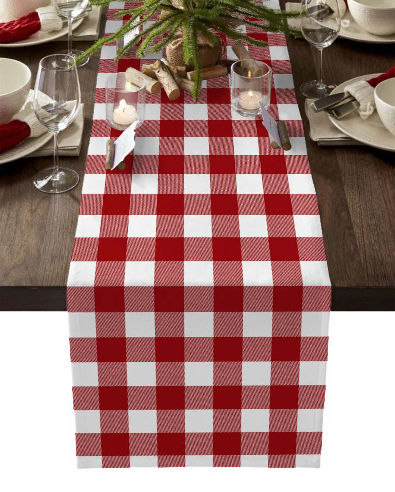 

Pastoral Style Red And White Lattice Dinning Table Decoration Coffee Table Decor Wedding Table Decoration Kitchen Table Runner