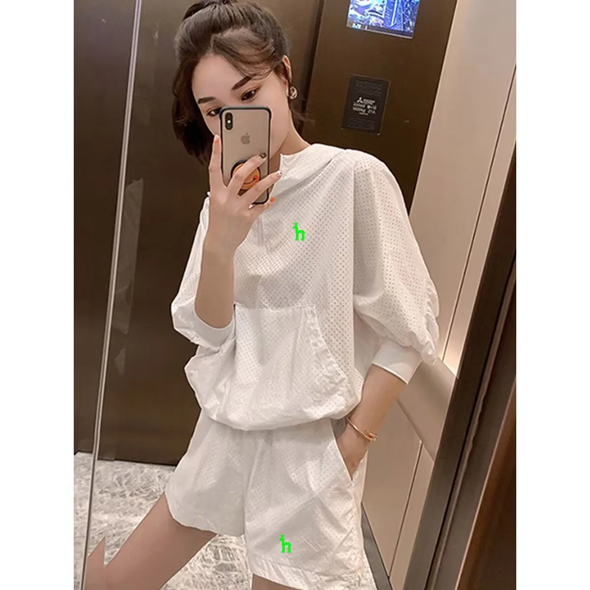 Summer New Big Size Loose Running Sportswear Set Hollow Thin Breathable Sunscreen Temperament Leisure Two-piece Set