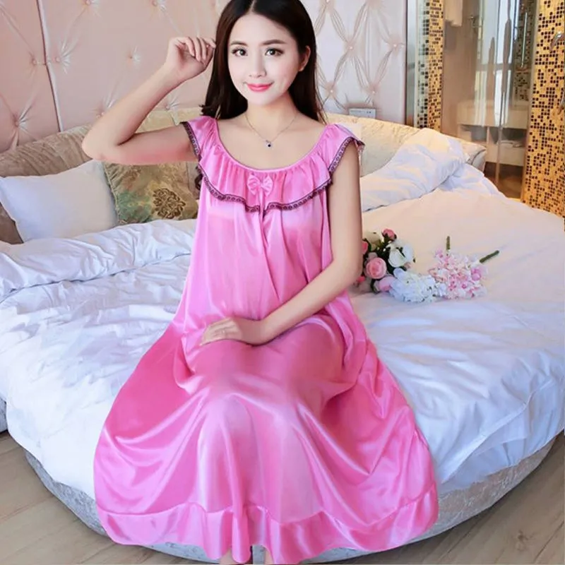 Lace Sleepwear Summer Nightgown Sleep Shirt Night Bath Dress Gown Satin Women Nightshirt Home Clothes Intimate Lingerie