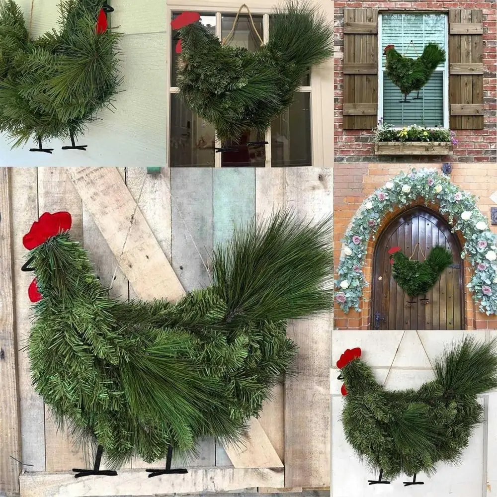 

Artificial Christmas Rooster Chicken Wreath Craft Handmade Wall Door Hanger Plastic Christmas Tree Pendant