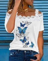 2022 summer casual womens t shirts fashion butterfly print casual versatile tops