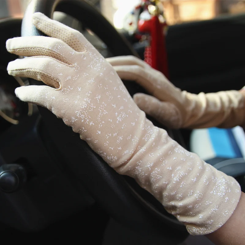 Женские летние хлопковые перчатки средней длины черные велосипедные тонкие с