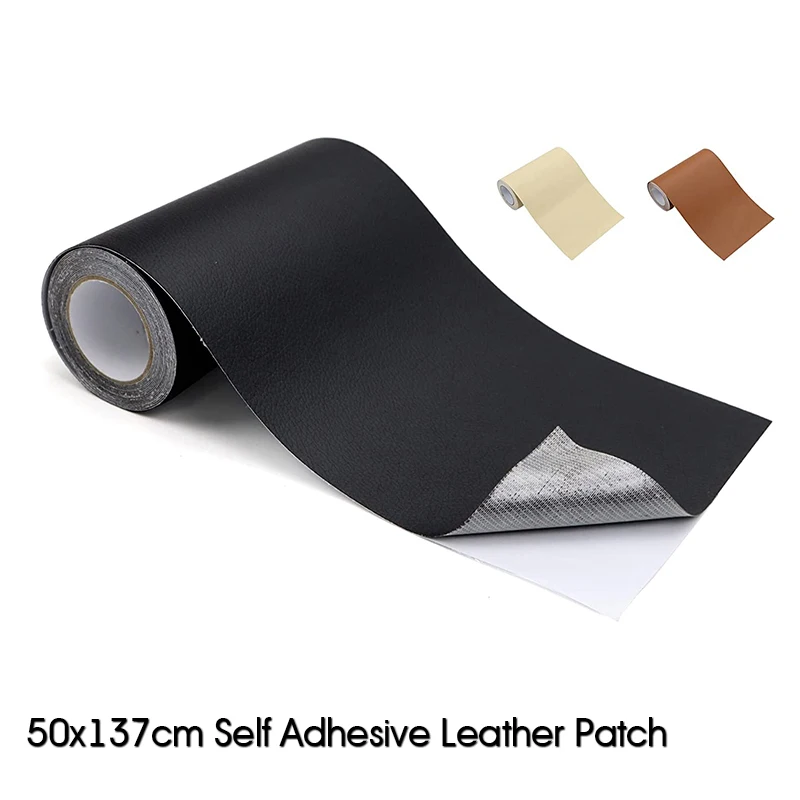 

50x137CM Self Adhesive PU Leather Fabric Patch Stick-On Leather DIY Large Repairing Patches for Couch Furniture Kitchen Cabinets