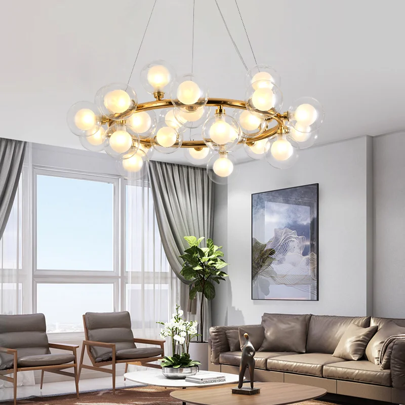 

Chandelier Led Art Pendant Lamp Light New modern simple Nordic dining living creative personality decoration round home golden