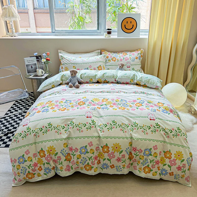 

Cute Flower Pattern Autumn Beddings Hotel Apartment Home Bed Sheet Quilt Cover Pillowcase Three-piece Four-piece Bedding Set