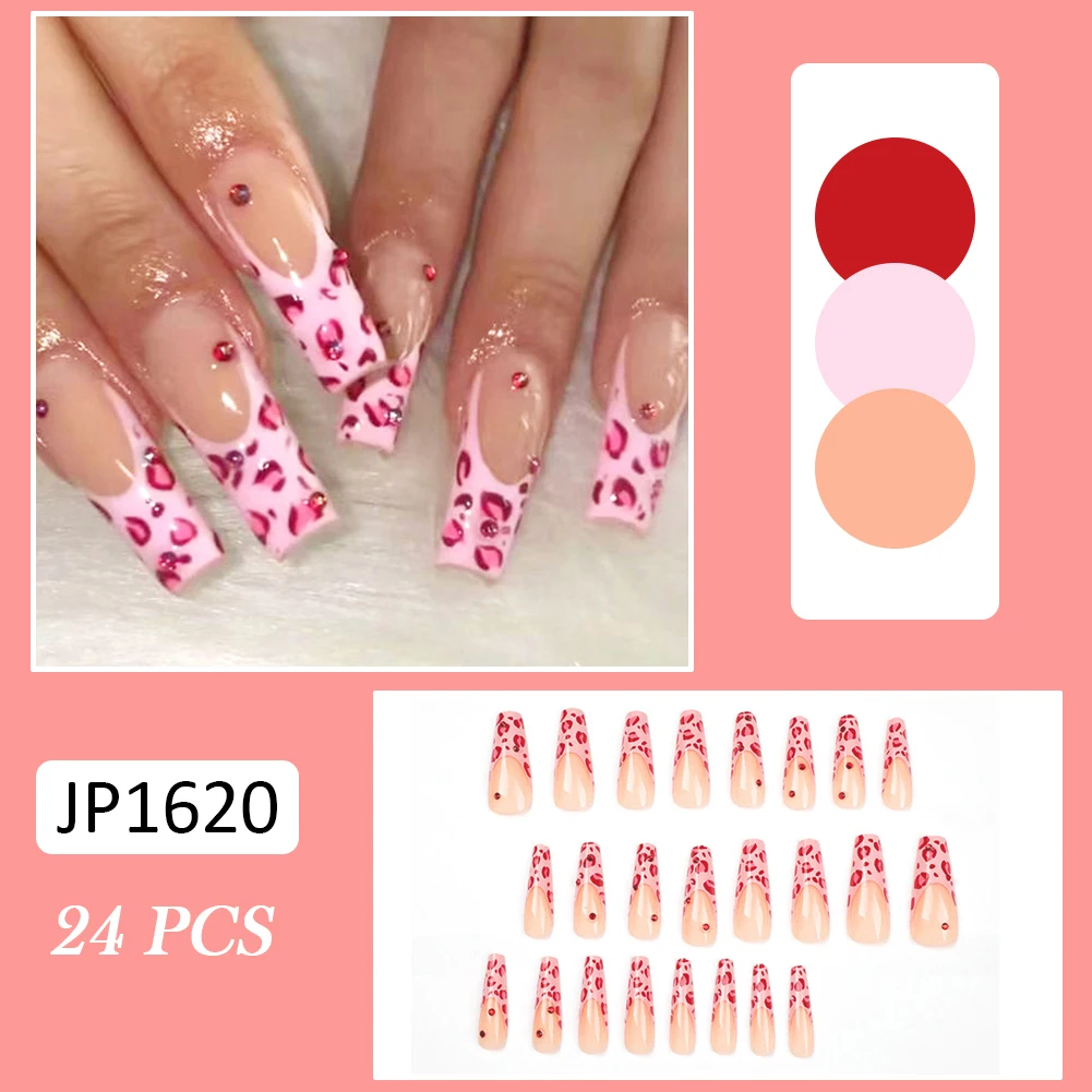 

24Pcs Pink Leopard Print False Nail Wearable Long Ballet Fake Nail for Women Fake Nail Patch 24pcs Salon Finger Toes DIY RP