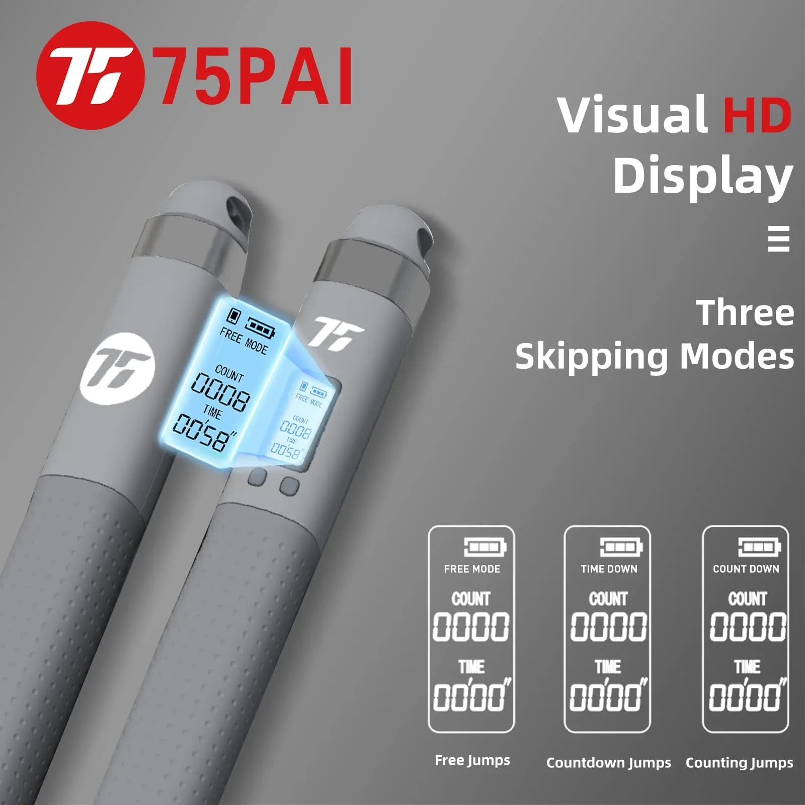 75PAI Smart Fitness Jump Rope Weighted Cordless Speed Jump Rope with Calorie Counter Digital Workout Jump Rope T30L