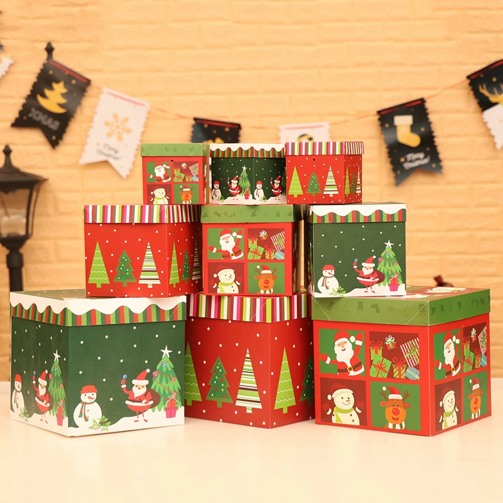 Es With Lid Xmas Nested Box Set 3 Pack Christmas Tree Gift Wrap Boxes Square Stackable