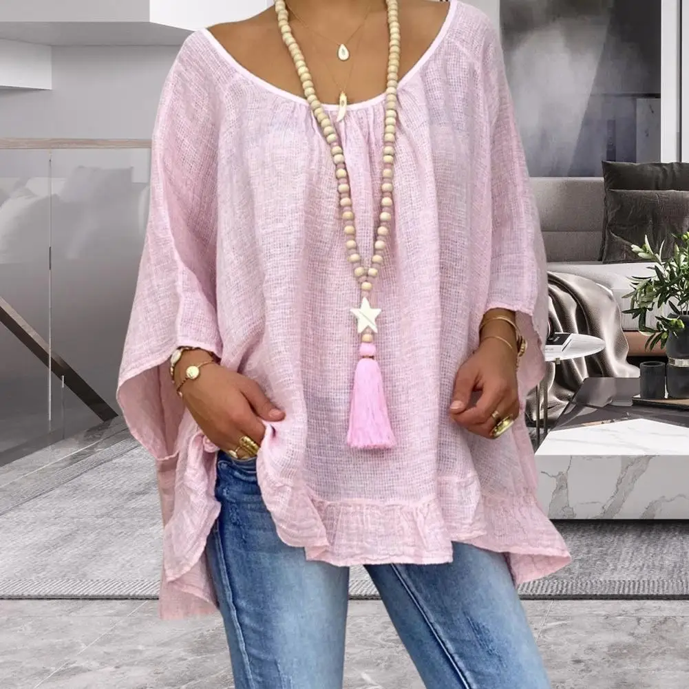 

Chic Plus Size Solid Color Women T-shirt Lady Tops Breathable Pullover