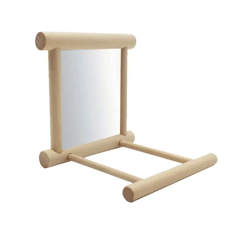 

Wooden Pet Bird Parrot Parakeet Hanging Mirror Play Toy Cage With Stand Perch Log Yellow Stand Pendant Bird Cage Accessories