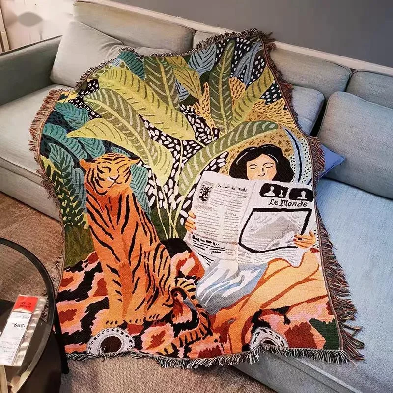 

Плед Ins с мультяшным тигром, трикотажное одеяло для кровати, домашний декор, чехол для дивана, покрывало для кемпинга и пикника, настенный гобелен