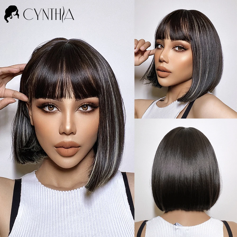 

Парик Омбре коричневый Bobo синтетический короткий парик прямой для женщин с челкой естественная Лолита для косплевечерние термостойкий ежедневный Хай