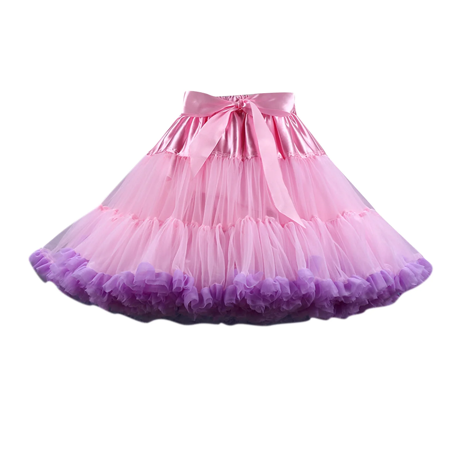 

New Women Fluffy Mini Tutu Skirts Elastic High Waist Contrast Color Petticoat Pleated Skirt