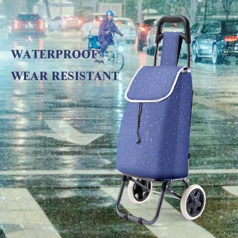 

Folding Shopping Cart with Wheels Waterproof Fabric Storage Bag Oxford Cloth Portable Small Trolley Home Use Grocery Pull Dolly
