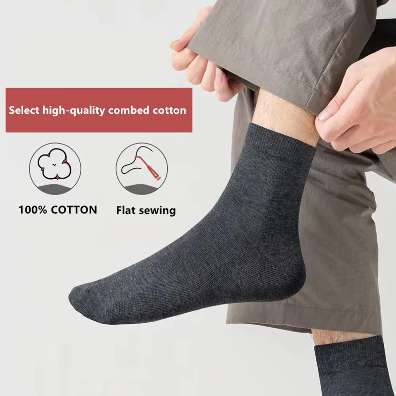 5Pairs 100% COTTON Business Men Socks New Style Black Soft Mens Cotton Socks Breathable Summer Winter Male Socks Plus Size