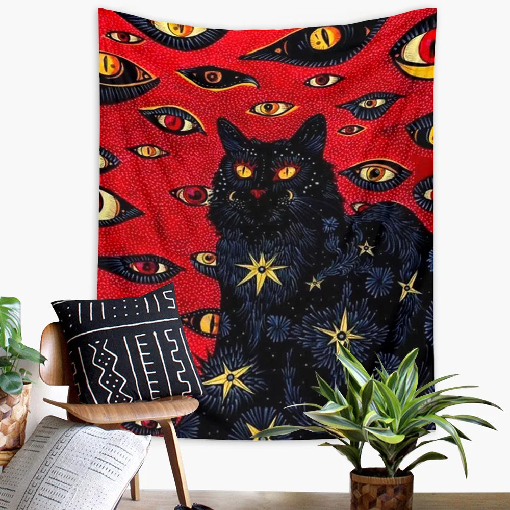 Tarot Cards Black Cat Tapestry Ouija Wall Art Hanging Cloth Room Decor Aesthetic Bedroom Decoration Witchcraft Supplies 3d Print