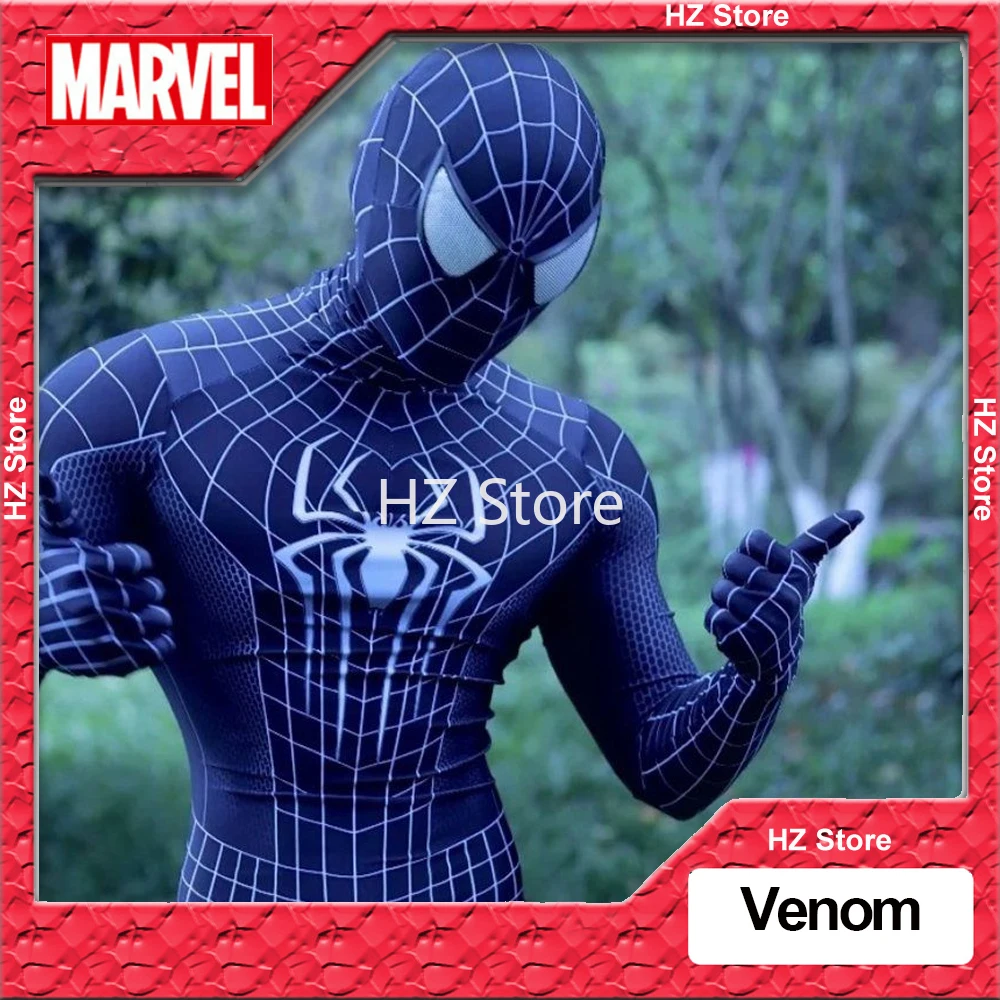 Marvel The Amazing Spider-Man 3 Venom Black Spiderman Halloween Cosplay Bodysuit with Mask Jumpsuit Superhero Costume Suit Gift