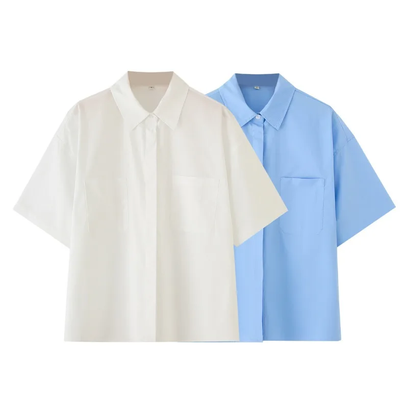 TRAFZR женская рубашка свободного покроя 2025 хлопковая с воротником на пуговицах и