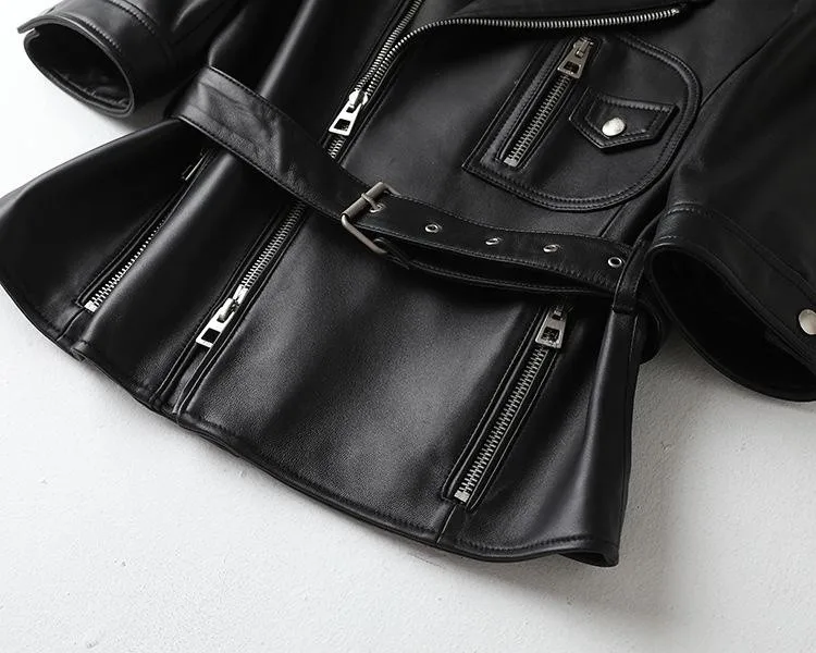 Женская байкерская куртка из натуральной овечьей кожи с полурукавами C841