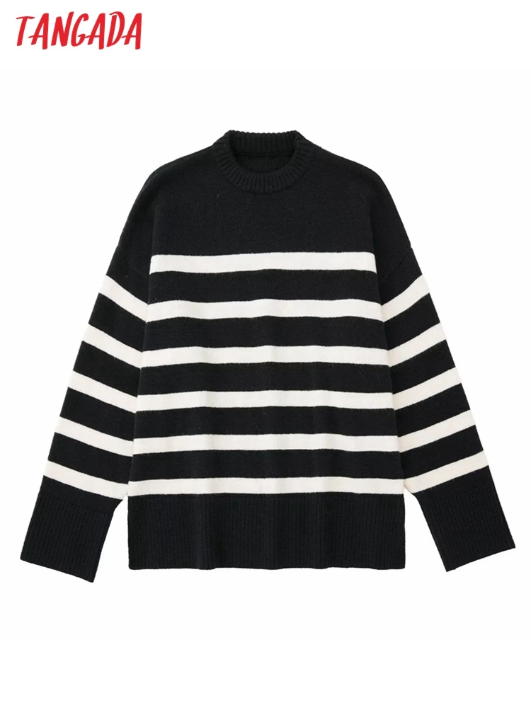 

Женский вязаный свитер-водолазка в полоску, с длинным рукавом