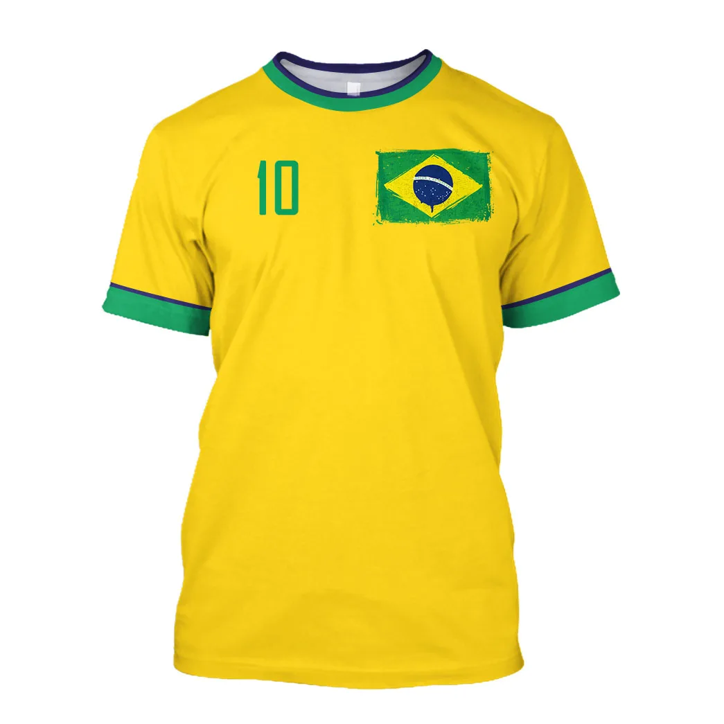 Brazil Jersey Men's T-shirt O-Neck Oversized Short Sleeve Men's Clothing 3D Print Brazilian Flag Selection Football Team Shirt