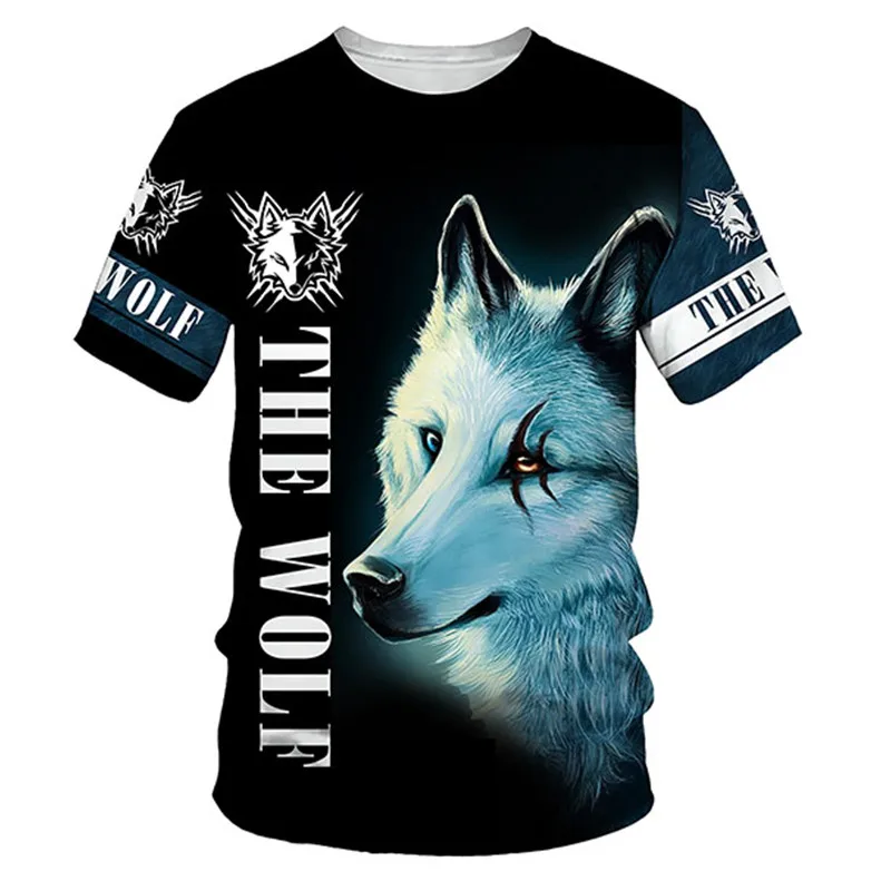 

Men Ladies O Neck T Shirt Streetwear Oversized 3D Printed Wolf Top Fashion Kids Boys Short Sleeves