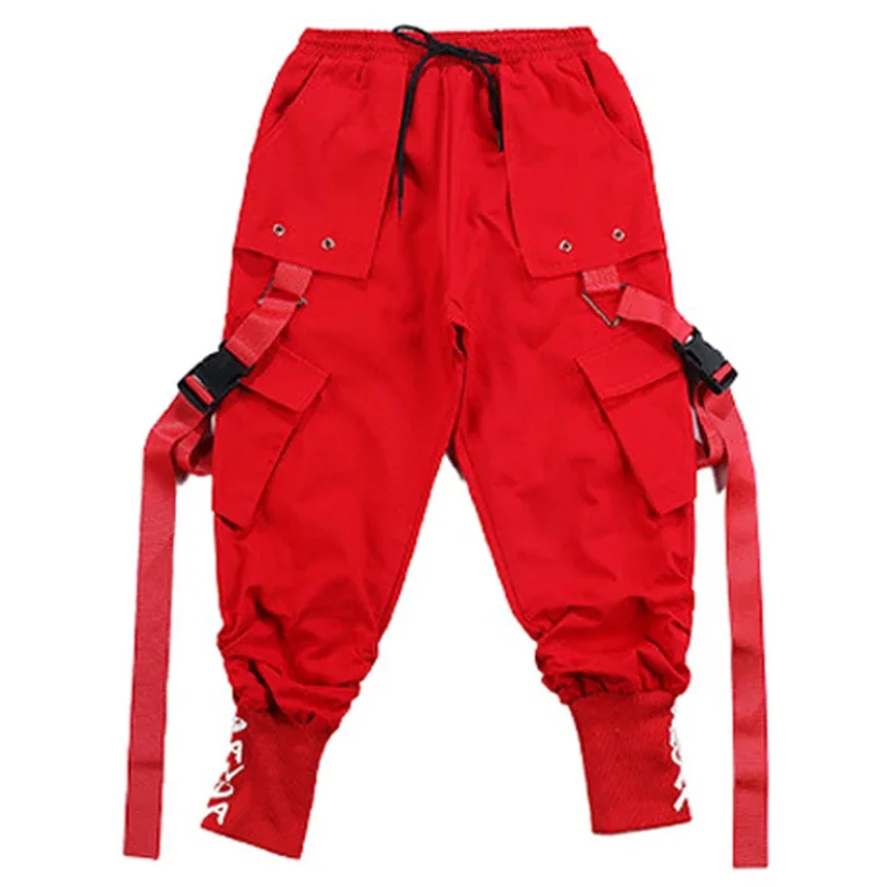 

Black/Red Hip Hop Clothing Streetwear Harajuku Jogger Tactical Cargo Pants for Girls Boys Dance Costume Clothes for Kid