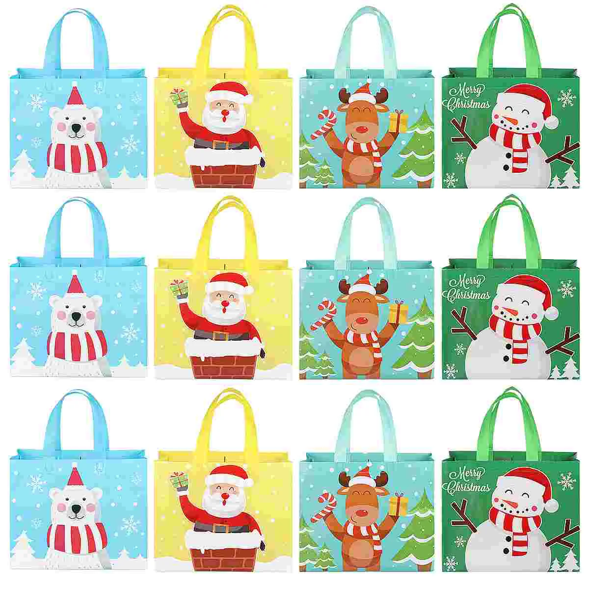 

Hemoton 12pcs Christmas Gift Bags Portable Festive Christmas Goody Bags 4 Patterns Xmas Party Candy Bags Storage Pouches for