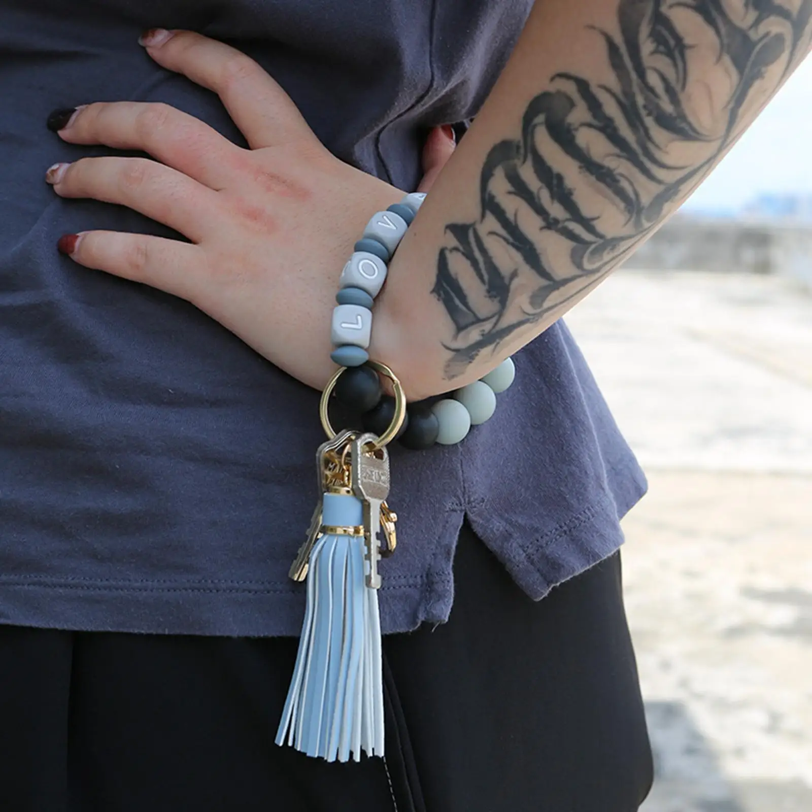 Women Wristlet Keychain Bracelet Keyring PU Leather Big Circle Tassel Car | Key Chains