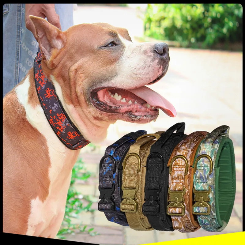 

Ошейник для собаки, тактический прочный регулируемый поводок в стиле милитари, аксессуары для дрессировки больших собак, немецкой овчарки