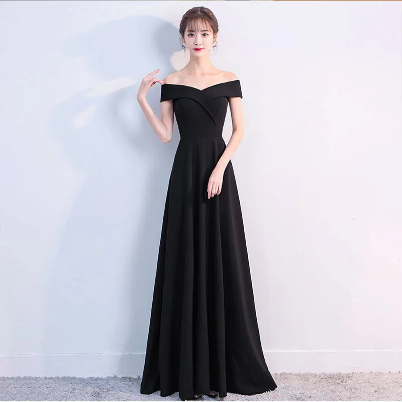Evening dress dress 2023 new banquet black party dress sexy off shoulder long dress