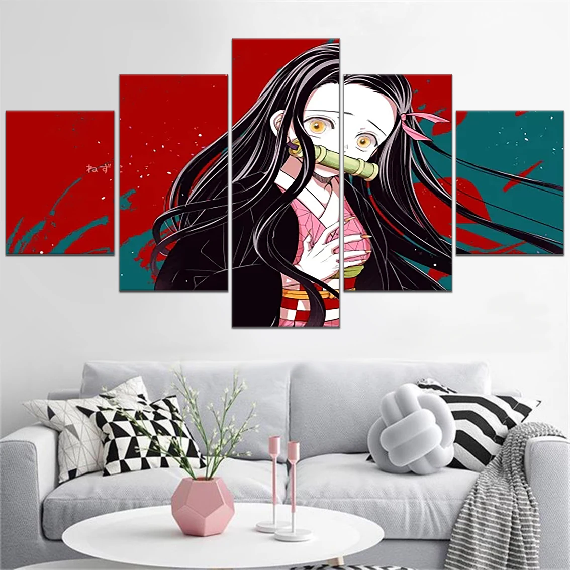 

HD Print Anime Demon Slayer Poster Nezuko Kamado 5 Panel Modern Canvas Painting Pictures Wall Art Modular For Bedroom Home Decor