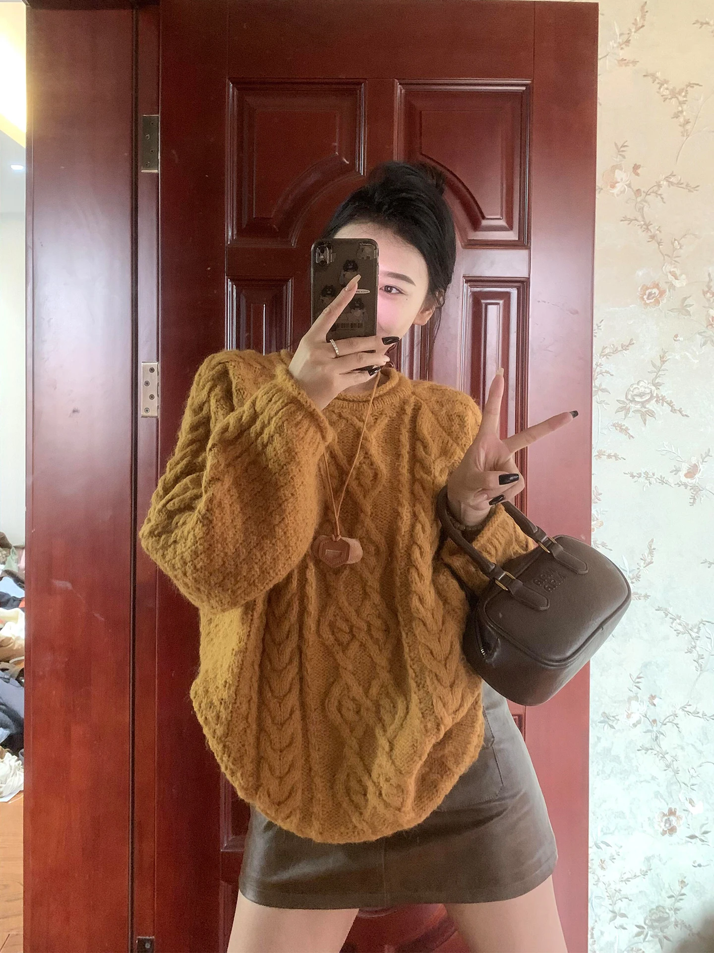 Lazy Milk Fufu White Orange Twisted Flower Sweater Women Autumn and Winter Korean Series Atmosphere Wear Slimming Knitted Top