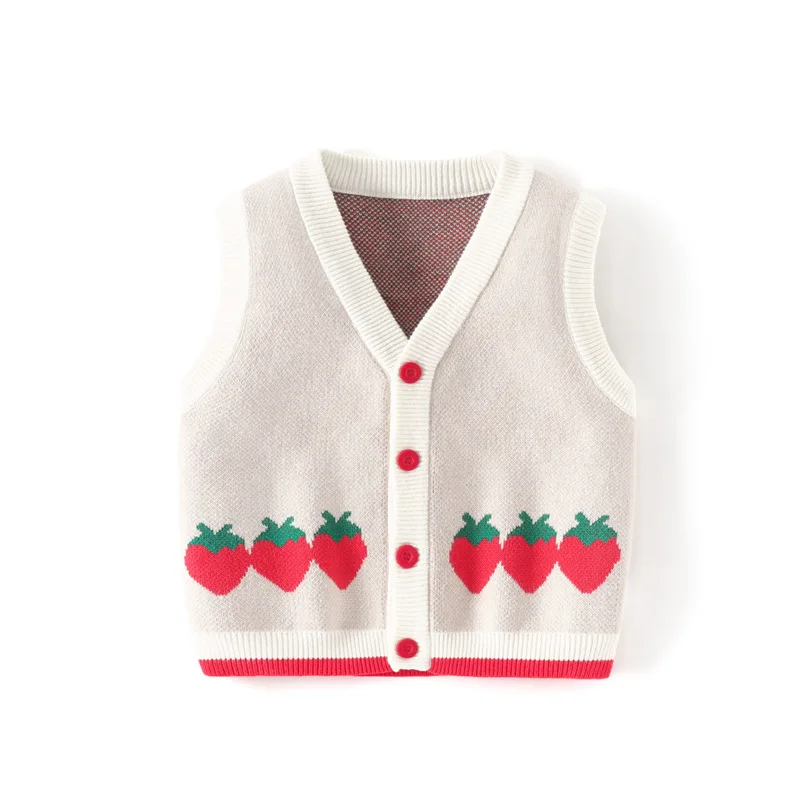 

Vest Knit Sweater Girl Cardigan Clothes Autumn Winter Warm Strawberry Sleeveless Tops For Baby Toddlers Designer