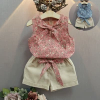 2022 summer girls floral sleeveless bow vest and shorts suit birthday gift baby girl clothes kids boutique clothing wholesale