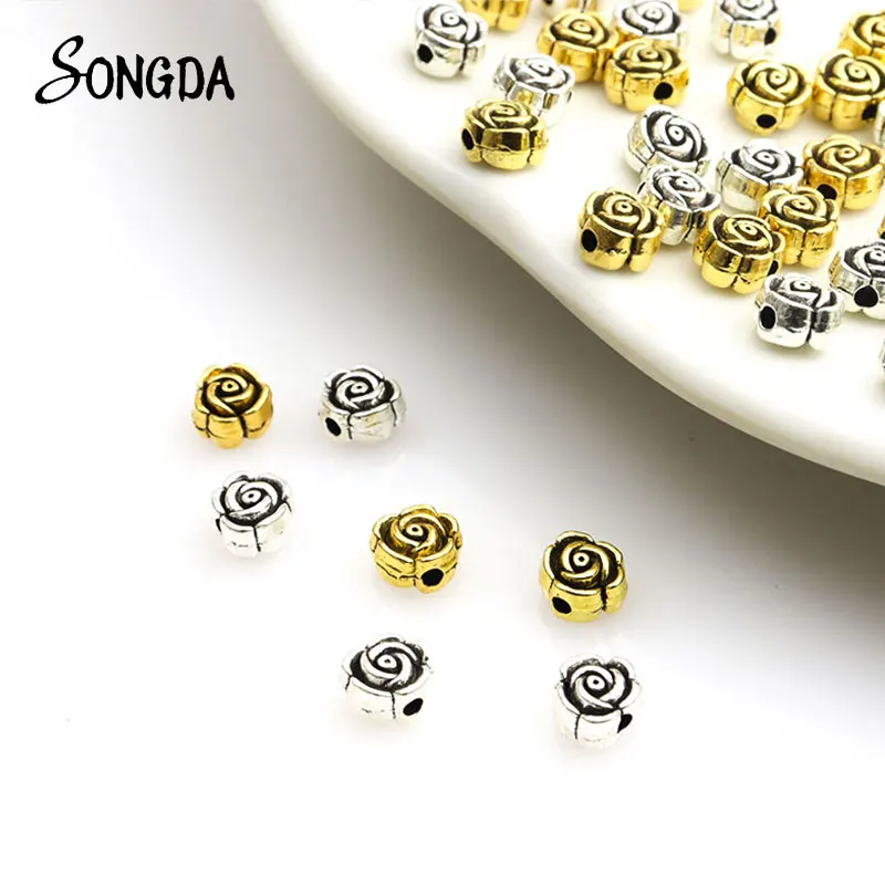 

30pcs Antique Gold Color Rose Spacer Beads Zinc Alloy Flower Loose Beads DIY Jewelry Making for Bracelet Handmade Accessories