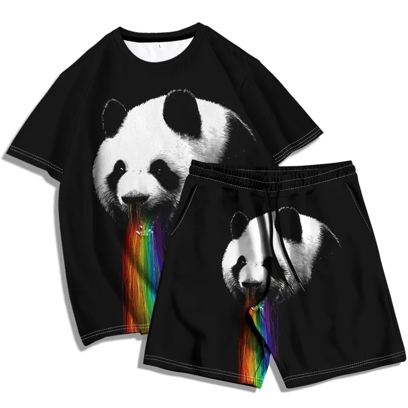 China Panda Cartoon 3D Printed T-shirt Shorts Suit Summer Men Sports Suit 2-piece Set Casual Beach Holiday Wear Men's Sportswear