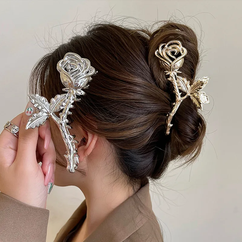 

Woman Large Metal Rose Floral Leaf Hair Claw Crab Ladies Barrettes Hairgrip Girls Hair Clips Hairpins Headwear Ornaments 2023