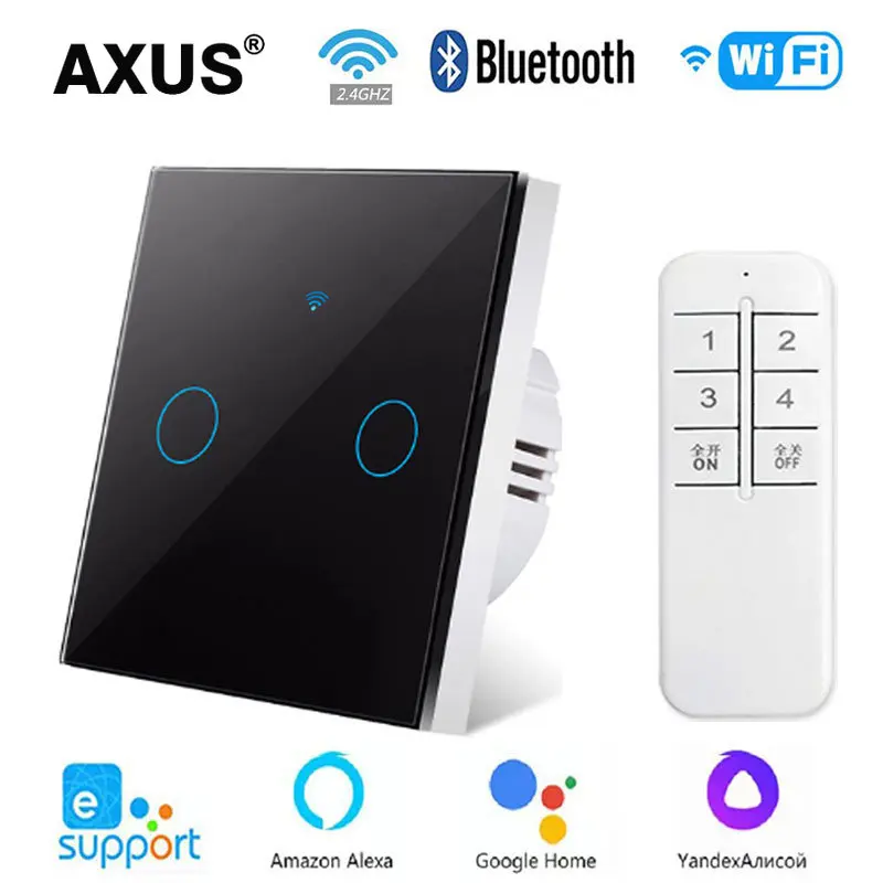 

AXUS EWelink App Wifi Smart Switch Bluetooth RF433 Touch Light Switch Alexa Alice Google Voice Control Neutral Wire Install