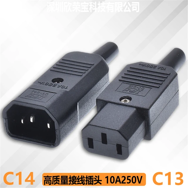 

2pcs IEC Straight Cable Plug Connector C13 C14 10A 250V Black female&male Plug Rewirable Power Connector 3 pin AC Socket 10A 250